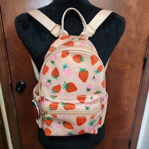 Like Dreams Strawberry Charm Backpack Pink Zippers Pockets Adjustable Strap